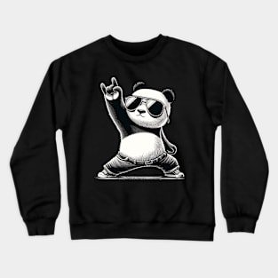 Retro Panda Rock Music Gift Funny Panda Crewneck Sweatshirt